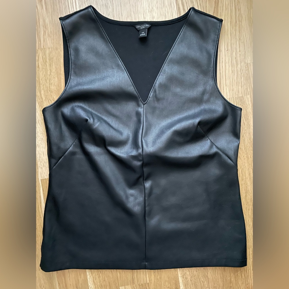 Ann Taylor Faux Leather Ponte Shell